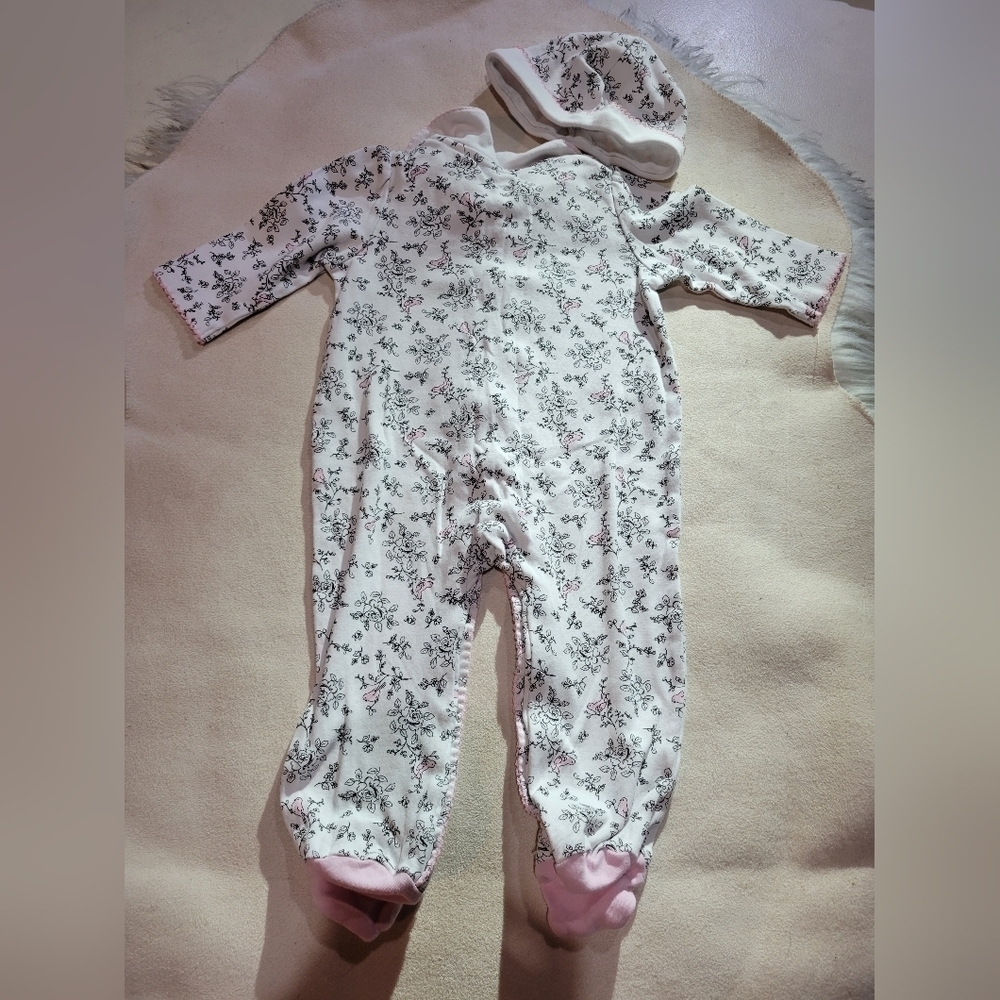 Little Me baby girl floral one piece layette outfit with matching hat 9m - Picture 7 of 7